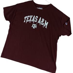Champion Texas A&M T-Shirt Men's 2XL Maroon Red Logo Spellout Embroidered Preppy